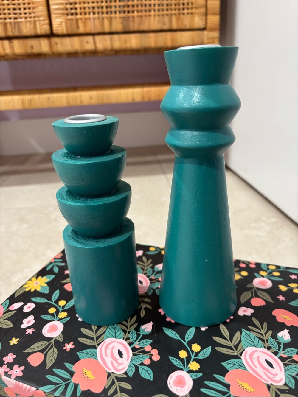 Teal Wooden Candle Holders Set - Home Accents